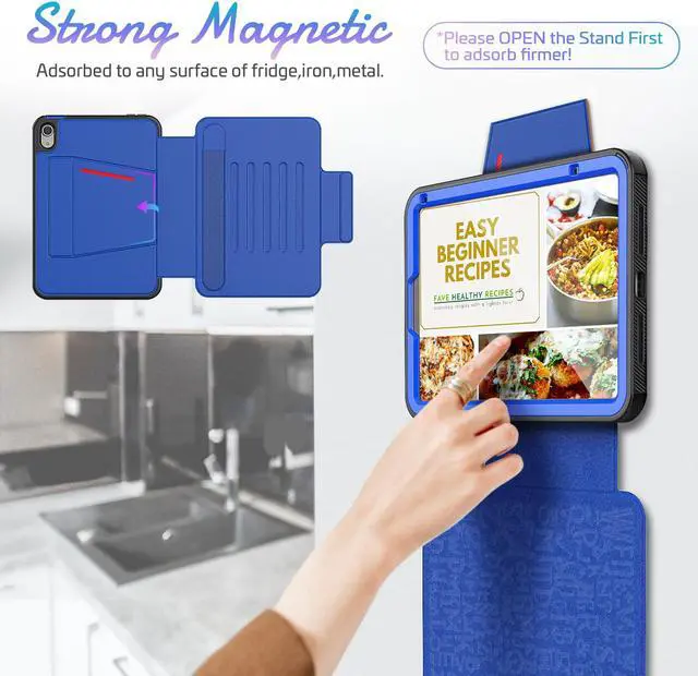 Alt view image 6 of 7 - Magnetic Case for iPad Mini 6 8.3 Inch 2021 - Multiple Angle Shockproof Rugged Stand Case, Soft TPU Back Cover with Pencil Holder,Card Slot,Auto Sleep Wake for iPad Mini 6th Generation Blue