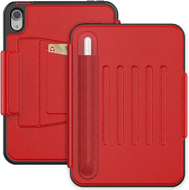 Alt view image 2 of 7 - Magnetic Case for iPad Mini 6 8.3 Inch 2021 - Multiple Angle Shockproof Rugged Stand Case, Soft TPU Back Cover with Pencil Holder,Card Slot,Auto Sleep Wake for iPad Mini 6th Generation Red