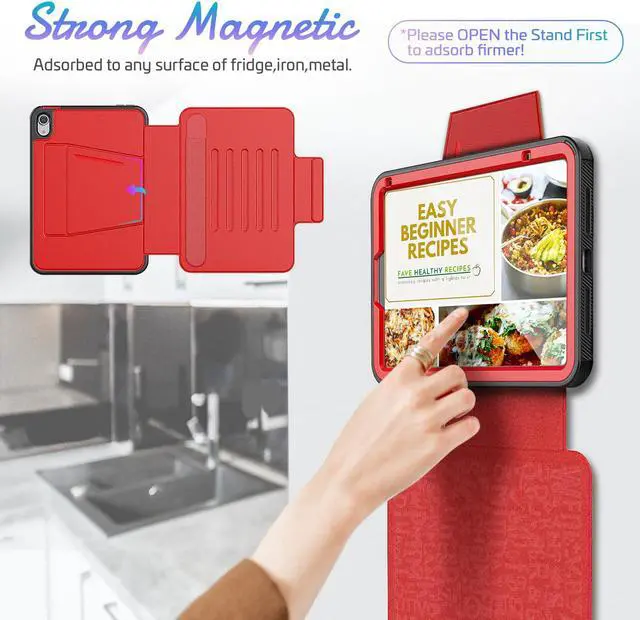 Alt view image 7 of 7 - Magnetic Case for iPad Mini 6 8.3 Inch 2021 - Multiple Angle Shockproof Rugged Stand Case, Soft TPU Back Cover with Pencil Holder,Card Slot,Auto Sleep Wake for iPad Mini 6th Generation Red