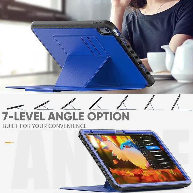 Alt view image 2 of 7 - Magnetic Stand Case for iPad 10th Generation 10.9 Inch 2022 - Multiple Angles Shockproof Rugged Soft TPU Protective Cover with Pencil Holder & Card Slot, Auto Sleep/Wake Blue