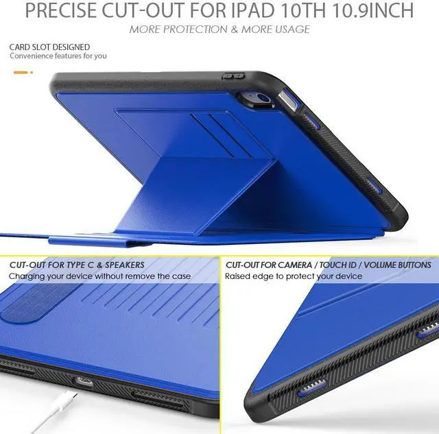 Alt view image 4 of 7 - Magnetic Stand Case for iPad 10th Generation 10.9 Inch 2022 - Multiple Angles Shockproof Rugged Soft TPU Protective Cover with Pencil Holder & Card Slot, Auto Sleep/Wake Blue
