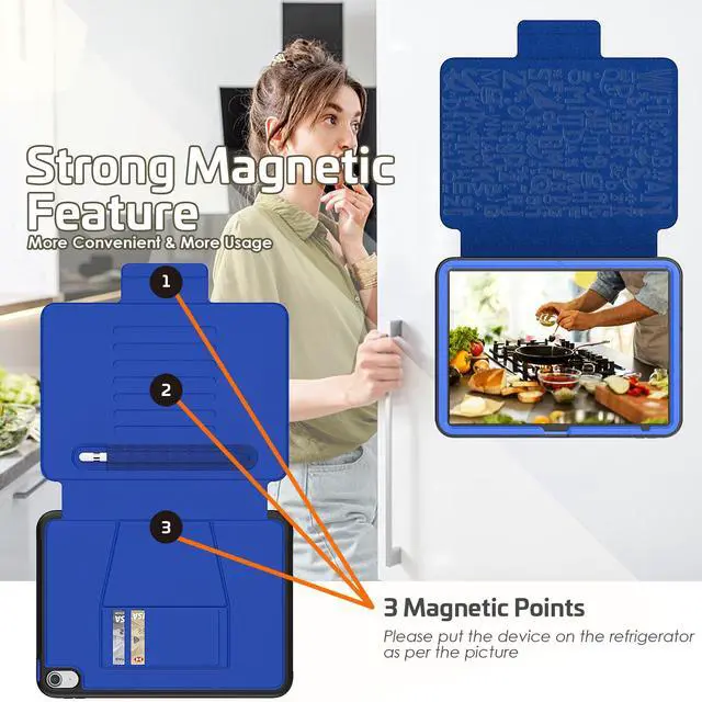 Alt view image 5 of 7 - Magnetic Stand Case for iPad 10th Generation 10.9 Inch 2022 - Multiple Angles Shockproof Rugged Soft TPU Protective Cover with Pencil Holder & Card Slot, Auto Sleep/Wake Blue