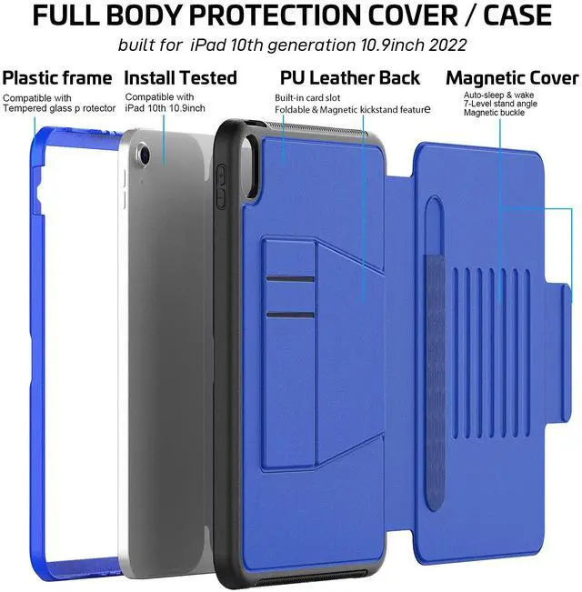Alt view image 6 of 7 - Magnetic Stand Case for iPad 10th Generation 10.9 Inch 2022 - Multiple Angles Shockproof Rugged Soft TPU Protective Cover with Pencil Holder & Card Slot, Auto Sleep/Wake Blue