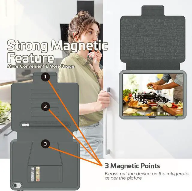 Alt view image 5 of 7 - Magnetic Stand Case for iPad 10th Generation 10.9 Inch 2022 - Multiple Angles Shockproof Rugged Soft TPU Protective Cover with Pencil Holder & Card Slot, Auto Sleep/Wake Gray
