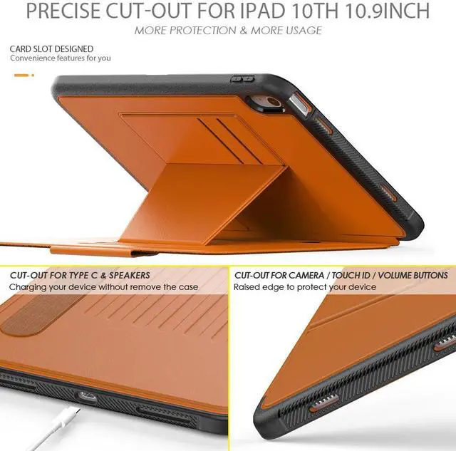 Alt view image 4 of 7 - Magnetic Stand Case for iPad 10th Generation 10.9 Inch 2022 - Multiple Angles Shockproof Rugged Soft TPU Protective Cover with Pencil Holder & Card Slot, Auto Sleep/Wake Brown