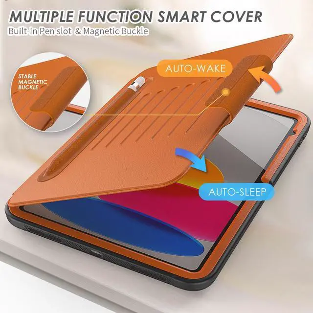 Alt view image 3 of 7 - Magnetic Stand Case for iPad 10th Generation 10.9 Inch 2022 - Multiple Angles Shockproof Rugged Soft TPU Protective Cover with Pencil Holder & Card Slot, Auto Sleep/Wake Brown