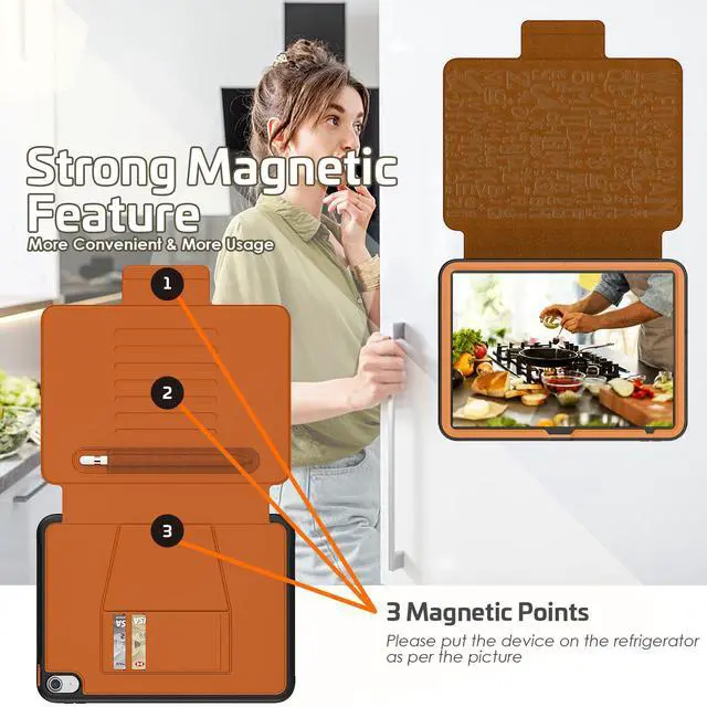 Alt view image 5 of 7 - Magnetic Stand Case for iPad 10th Generation 10.9 Inch 2022 - Multiple Angles Shockproof Rugged Soft TPU Protective Cover with Pencil Holder & Card Slot, Auto Sleep/Wake Brown