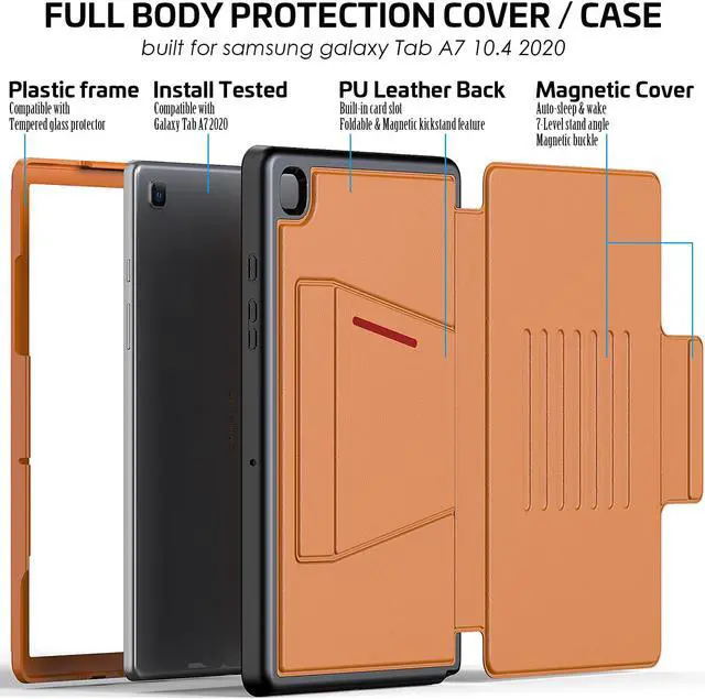 Alt view image 7 of 7 - Magnetic Stand Case for Samsung Galaxy Tab A7 10.4 Inch 2022 2020 Model SM-T500/T503/T505/T507, [Multiple Secure Angles] Shockproof Soft TPU Back Cover with Card Slot, Auto Wake/Sleep Brown
