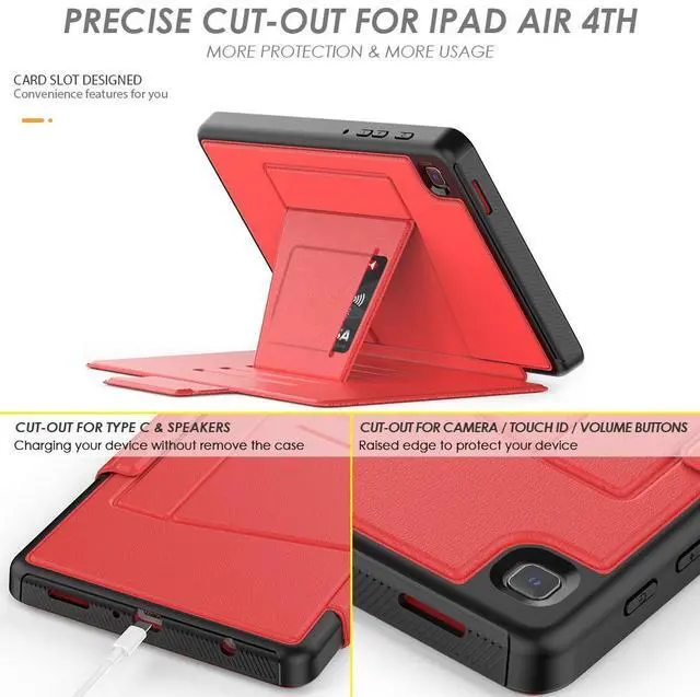 Alt view image 4 of 7 - Magnetic Case for Samsung Galaxy Tab A7 Lite 8.7 inch 2021 Model SM-T220/T225/T227, Multi-Angle Viewing Smart Protective Stand Cover with Card Slot, Auto Wake/Sleep Red