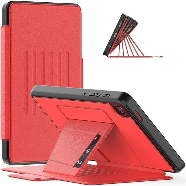 Main image of Magnetic Case for Samsung Galaxy Tab A7 Lite 8.7 inch 2021 Model SM-T220/T225/T227, Multi-Angle Viewing Smart Protective Stand Cover with Card Slot, Auto Wake/Sleep Red