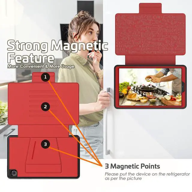 Alt view image 6 of 7 - Magnetic Case for Samsung Galaxy Tab A7 Lite 8.7 inch 2021 Model SM-T220/T225/T227, Multi-Angle Viewing Smart Protective Stand Cover with Card Slot, Auto Wake/Sleep Red
