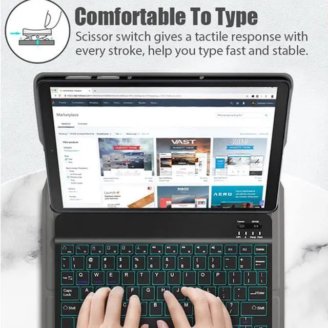 Alt view image 3 of 7 - Touchpad Keyboard Case for Lenovo Tab M10 3rd Gen Case 10.1 inch 2022 Model TB-328F Slim Leather Cover with Detachable Keyboard / Backlights / Pencil Holder Gold