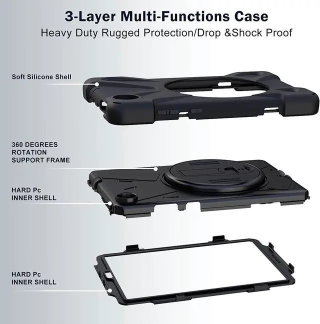 Alt view image 7 of 7 - Case For Lenovo Tab M8 Gen 3 2022/ Smart Tab M8 Gen 3 2022/Tab M8 HD LTE 2021/ Tab M8 HD/Smart Tab M8/Tab M8 FHD 2019, Rugged Heavy Duty Shockproof Rotating Kickstand Protective Cover