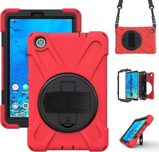 Main image of Case For Lenovo Tab M8 Gen 3 2022/ Smart Tab M8 Gen 3 2022/Tab M8 HD LTE 2021/ Tab M8 HD/Smart Tab M8/Tab M8 FHD 2019, Rugged Heavy Duty Shockproof Rotating Kickstand Protective Cover Red