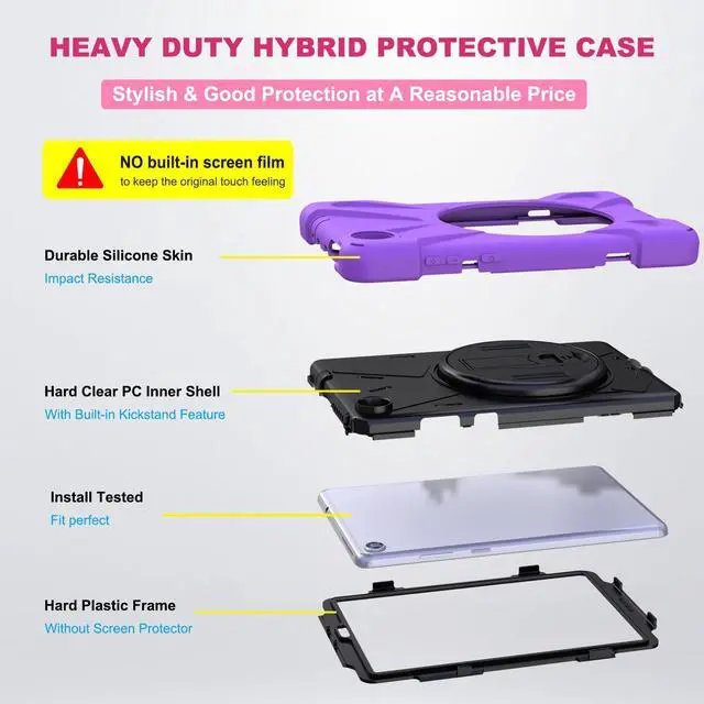 Alt view image 4 of 7 - Case For Lenovo Tab M8 Gen 3 2022/ Smart Tab M8 Gen 3 2022/Tab M8 HD LTE 2021/ Tab M8 HD/Smart Tab M8/Tab M8 FHD 2019, Rugged Heavy Duty Shockproof Rotating Kickstand Protective Cover Purple
