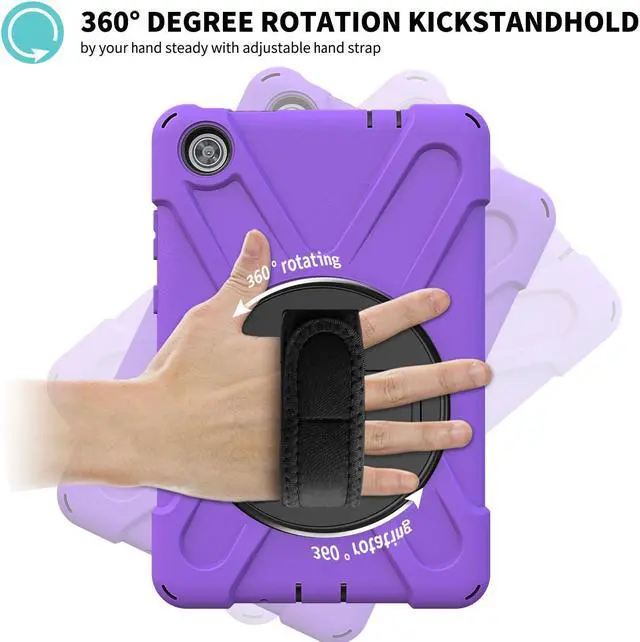 Alt view image 7 of 7 - Case For Lenovo Tab M8 Gen 3 2022/ Smart Tab M8 Gen 3 2022/Tab M8 HD LTE 2021/ Tab M8 HD/Smart Tab M8/Tab M8 FHD 2019, Rugged Heavy Duty Shockproof Rotating Kickstand Protective Cover Purple