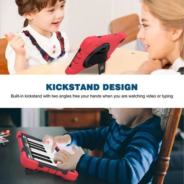 Alt view image 3 of 7 - Case For Lenovo Tab M8 Gen 3 2022/ Smart Tab M8 Gen 3 2022/Tab M8 HD LTE 2021/ Tab M8 HD/Smart Tab M8/Tab M8 FHD 2019, Rugged Heavy Duty Shockproof Rotating Kickstand Protective Cover Red