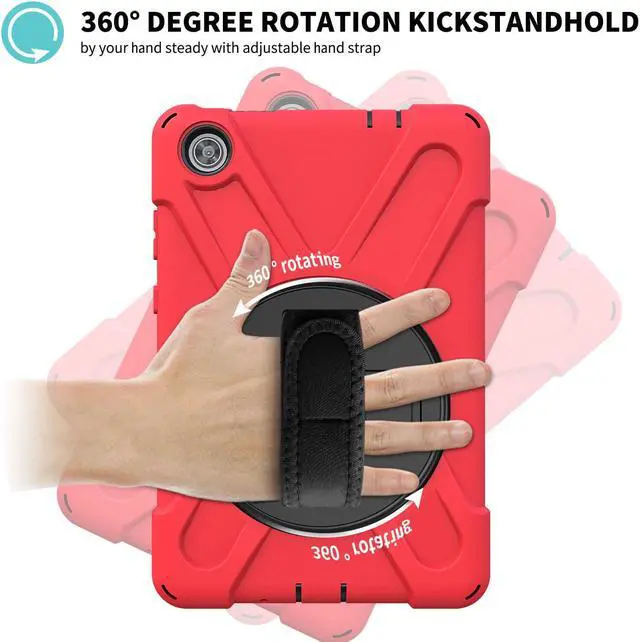 Alt view image 7 of 7 - Case For Lenovo Tab M8 Gen 3 2022/ Smart Tab M8 Gen 3 2022/Tab M8 HD LTE 2021/ Tab M8 HD/Smart Tab M8/Tab M8 FHD 2019, Rugged Heavy Duty Shockproof Rotating Kickstand Protective Cover Red