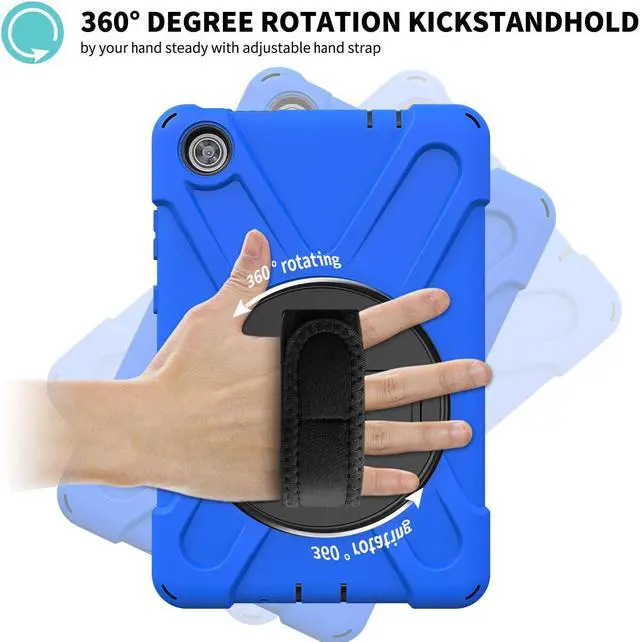 Alt view image 7 of 7 - Case For Lenovo Tab M8 Gen 3 2022/ Smart Tab M8 Gen 3 2022/Tab M8 HD LTE 2021/ Tab M8 HD/Smart Tab M8/Tab M8 FHD 2019, Rugged Heavy Duty Shockproof Rotating Kickstand Protective Cover Blue