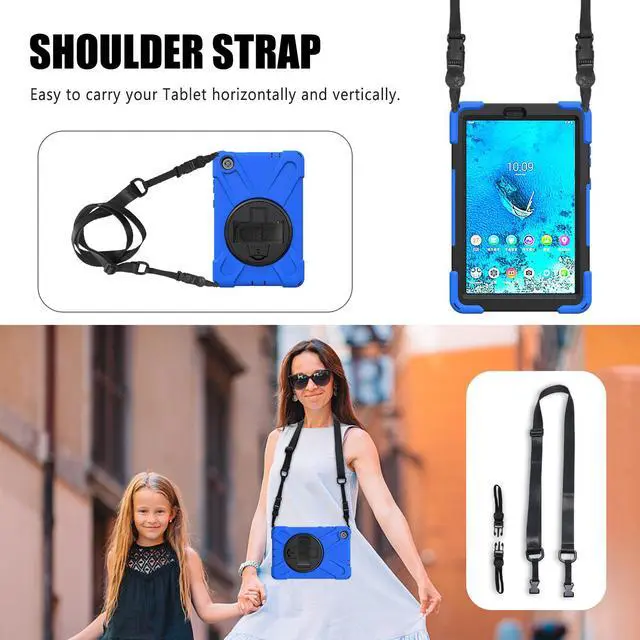 Alt view image 4 of 7 - Case For Lenovo Tab M8 Gen 3 2022/ Smart Tab M8 Gen 3 2022/Tab M8 HD LTE 2021/ Tab M8 HD/Smart Tab M8/Tab M8 FHD 2019, Rugged Heavy Duty Shockproof Rotating Kickstand Protective Cover Blue