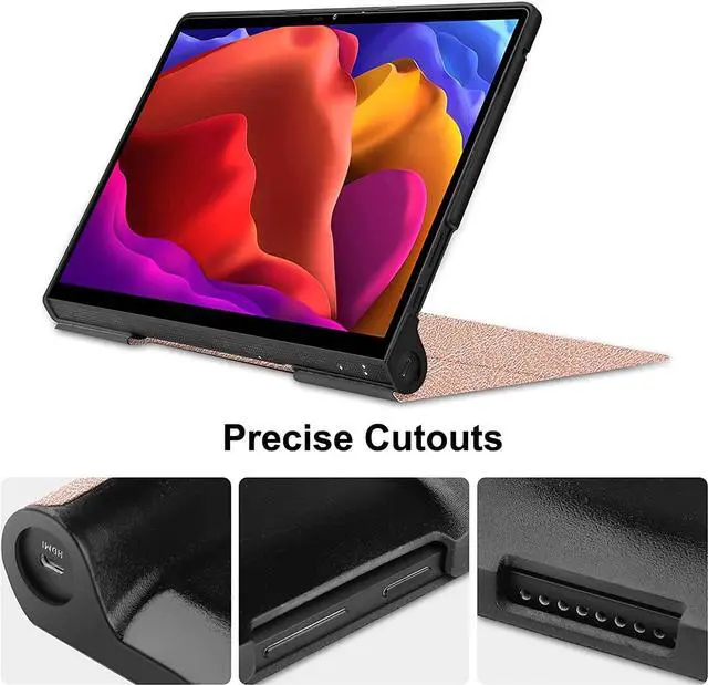 Alt view image 3 of 5 - Case for Lenovo Yoga Pad Pro 13 Inch Model YT-K606 / YT-K606F 2021, Ultra Thin PU Leather Hard Shell Cover with Universal Stylus Pen Rose Gold