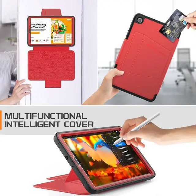 Alt view image 4 of 7 - Magnetic Case for Samsung Galaxy Tab A 8.4 2020 Tablet Model SM-T307 / SM-T307U, Multi-Angle Viewing Smart Protective Stand Cover with Card Slot, Auto Wake/Sleep Red
