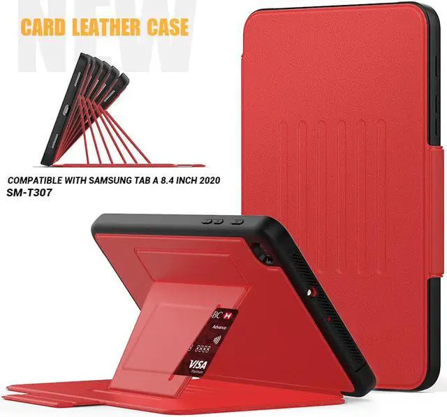 Main image of Magnetic Case for Samsung Galaxy Tab A 8.4 2020 Tablet Model SM-T307 / SM-T307U, Multi-Angle Viewing Smart Protective Stand Cover with Card Slot, Auto Wake/Sleep Red