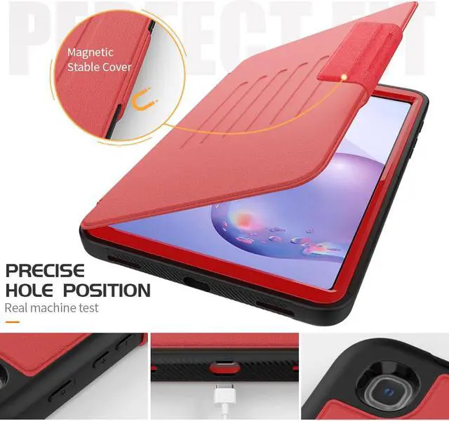 Alt view image 3 of 7 - Magnetic Case for Samsung Galaxy Tab A 8.4 2020 Tablet Model SM-T307 / SM-T307U, Multi-Angle Viewing Smart Protective Stand Cover with Card Slot, Auto Wake/Sleep Red