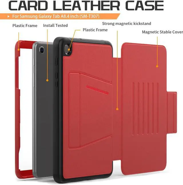 Alt view image 7 of 7 - Magnetic Case for Samsung Galaxy Tab A 8.4 2020 Tablet Model SM-T307 / SM-T307U, Multi-Angle Viewing Smart Protective Stand Cover with Card Slot, Auto Wake/Sleep Red