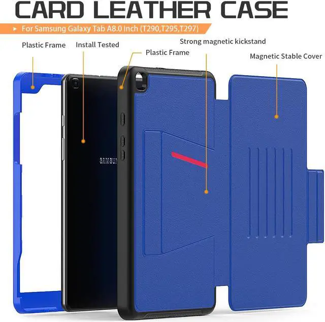 Alt view image 7 of 7 - Magnetic Case for Samsung Galaxy Tab A 8.0 inch 2019 Model SM-T290/T295/T297 Multi-Angle Viewing Smart Protective Stand Cover with Card Slot, Auto Wake/Sleep Blue