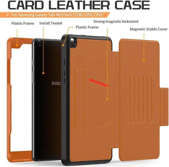Alt view image 7 of 7 - Magnetic Case for Samsung Galaxy Tab A 8.0 inch 2019 Model SM-T290/T295/T297 Multi-Angle Viewing Smart Protective Stand Cover with Card Slot, Auto Wake/Sleep Brown