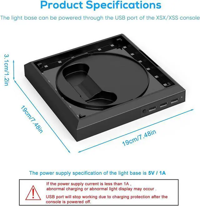 Alt view image 4 of 7 - LED Light Stand Station for Xbox Series X / S with 3 Ports USB Hub, 2.0 High Speed USB Hub Splitter and Colorful RGB Light Stand Compatible with Xbox Series X/S Console