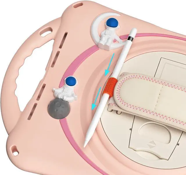 Alt view image 3 of 7 - Cute Case for Apple iPad 10th Generation 10.9 inch 2022, Shockproof Silicone Astronaut Cover with Stand Shoulder Strap, Handle Grip, Pencil Holder Pink