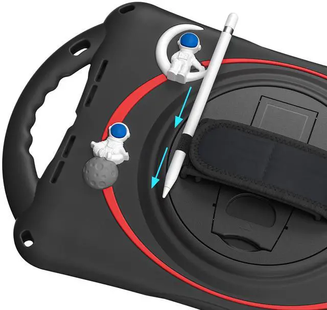 Alt view image 5 of 7 - Cute Case for iPad 9th 8th 7th Generation 10.2", Shockproof Silicone Astronaut Cover with Stand, Shoulder Strap, Handle Grip, Pencil Holder for iPad 10.2 Inch 2021 2020 2019,iPad Pro 10.5, Air 3