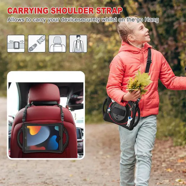 Alt view image 7 of 7 - Cute Case for iPad 9th 8th 7th Generation 10.2", Shockproof Silicone Astronaut Cover with Stand, Shoulder Strap, Handle Grip, Pencil Holder for iPad 10.2 Inch 2021 2020 2019,iPad Pro 10.5, Air 3