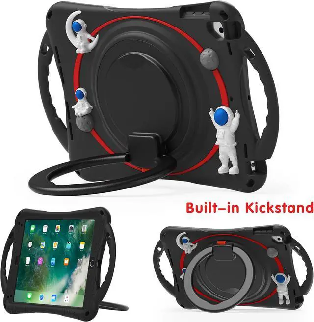 Alt view image 3 of 7 - Shockproof Cute Case for iPad 6th 5th Generation 9.7 inch 2018 2017, Air 2, Air 1, Pro 9.7, Silicone Astronaut Cover with Stand Shoulder Strap, Handle Grip, Pencil Holder