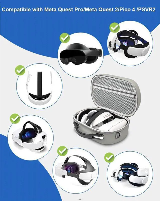 Alt view image 7 of 7 - Carrying Case for Meta Quest Pro/Meta Quest 2/Pico 4 /PSVR2, Hard Travel Case Storage for PS VR2 Gaming Headset & Controllers & Elite Head Strap and Accessories