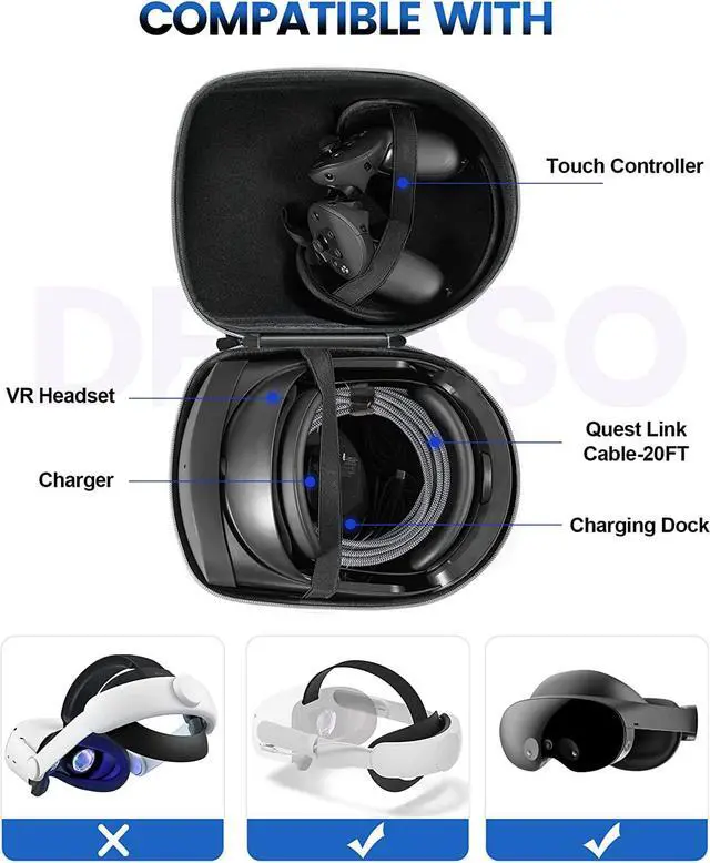 Alt view image 3 of 7 - 6 in 1 Carrying Case for Meta Quest Pro/Meta Quest 2 Accessories Kit with 20FT Link Cable, VR Headset Cleaning Kit, Lens Protector, for Travel and Home Storage