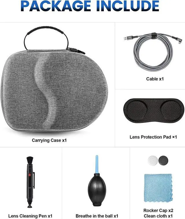Alt view image 4 of 7 - 6 in 1 Carrying Case for Meta Quest Pro/Meta Quest 2 Accessories Kit with 20FT Link Cable, VR Headset Cleaning Kit, Lens Protector, for Travel and Home Storage