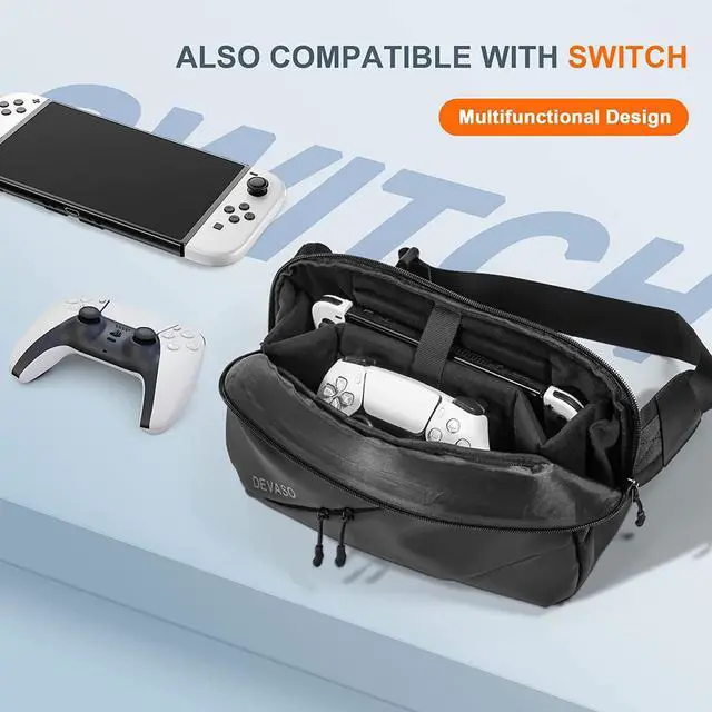 Alt view image 5 of 7 - Carrying Case for Steam Deck, Protective Shoulder Bag with Pockets Fit for Steam Deck Console, Original AC Charger Adapter and dock station, Joystick Protectors, Fan Cooler and USB C Cable