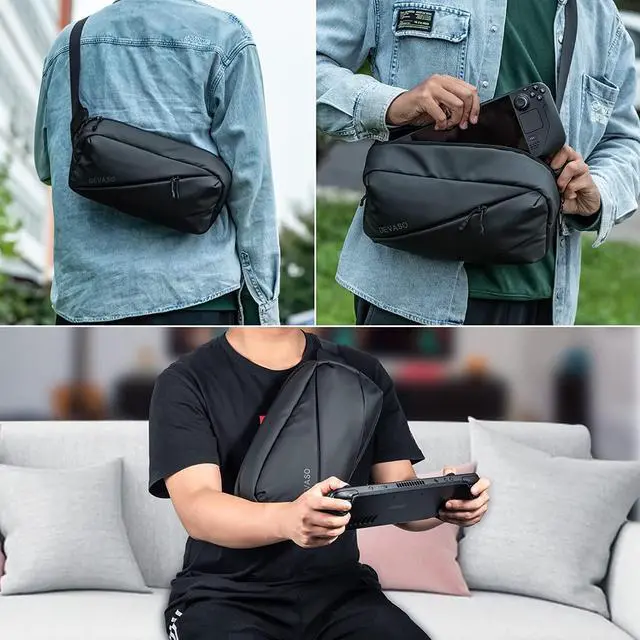 Alt view image 7 of 7 - Carrying Case for Steam Deck, Protective Shoulder Bag with Pockets Fit for Steam Deck Console, Original AC Charger Adapter and dock station, Joystick Protectors, Fan Cooler and USB C Cable