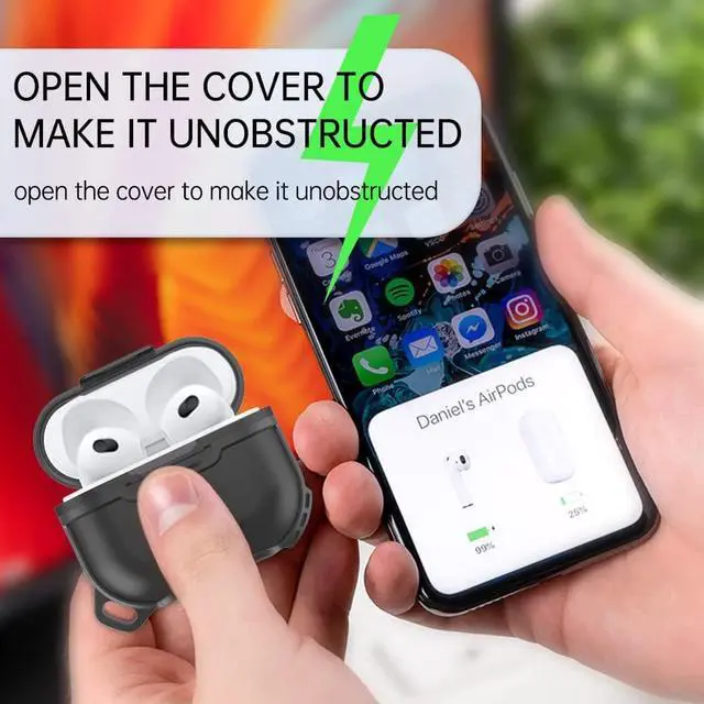 Alt view image 5 of 7 - AirPods 3rd Generation 2021 Case, Compatible Wireless Charging, LED Light Visible, IP68 Waterproof Shockproof Dustproof Full-Body Protective Cover for AirPods 3 with Keychain