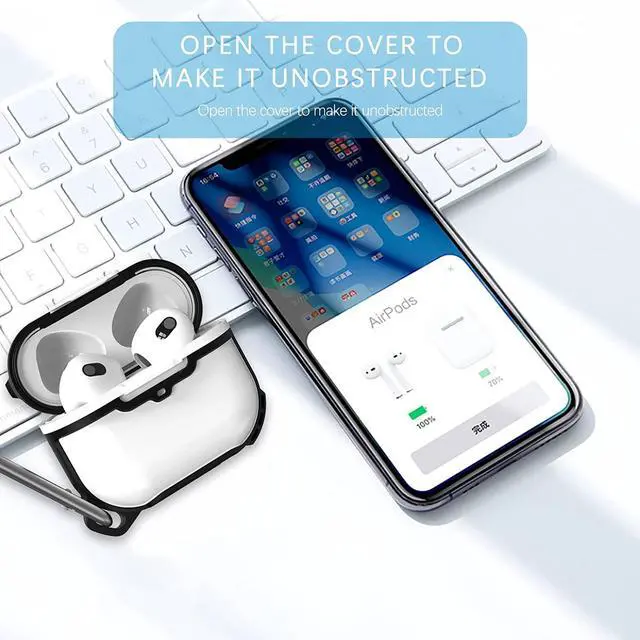 Alt view image 6 of 7 - AirPods 3rd Generation 2021 Case, Compatible Wireless Charging, LED Light Visible, IP68 Waterproof Shockproof Dustproof Full-Body Protective Cover for AirPods 3 with Keychain White