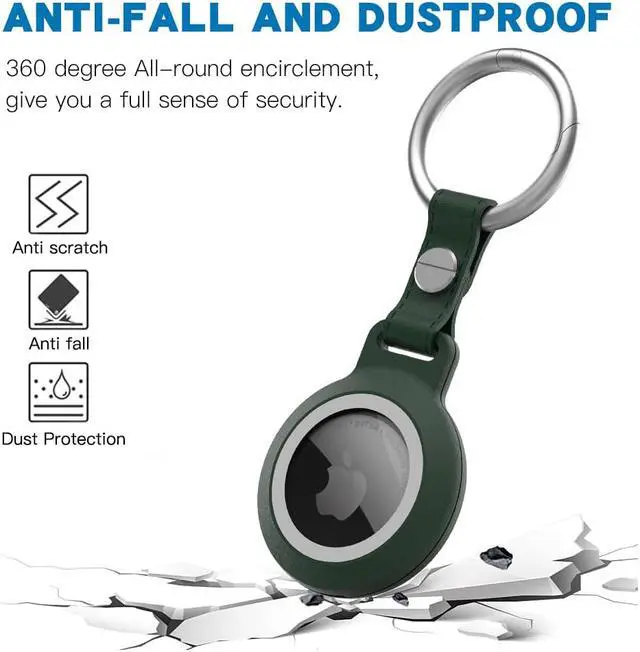 Alt view image 3 of 7 - IP68 Waterproof AirTag Keychain Holder Case, Lightweight, Anti-Scratch, Easy Installation,Soft Full-Body Shockproof Air Tag Holder for Luggage,Keys, Dog Collar Green