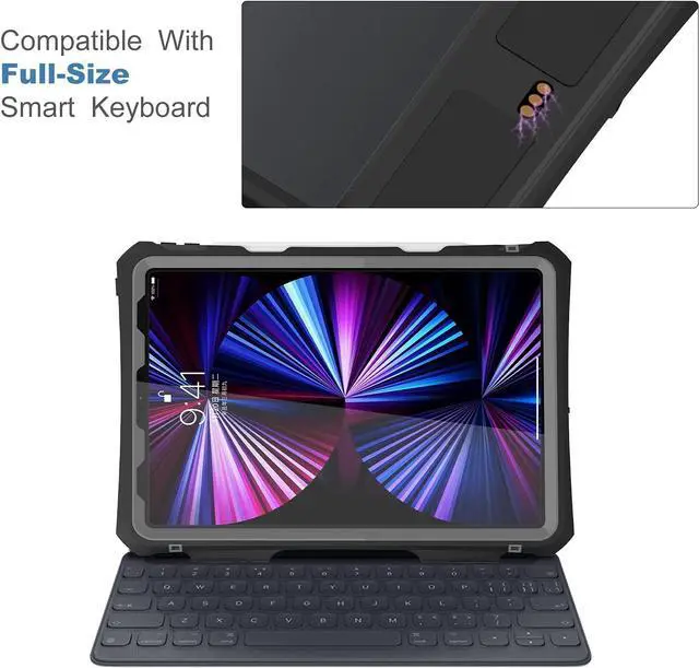 Alt view image 6 of 7 - Waterproof Case For iPad Pro 11 inch 2022 2021 2020 4th/3rd/2nd Generation, Full-Body Heavy Duty Shockproof Protective Cover with Kickstand Built-in Screen Protector Pencil Holder Shoulder Strap
