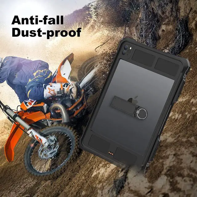 Alt view image 4 of 7 - Waterproof Case For iPad Pro 11 inch 2022 2021 2020 4th/3rd/2nd Generation, Full-Body Heavy Duty Shockproof Protective Cover with Kickstand Built-in Screen Protector Pencil Holder Shoulder Strap