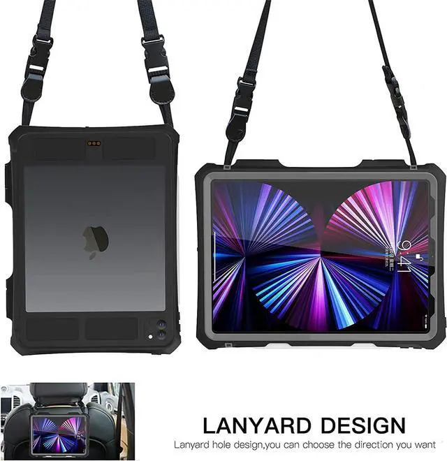 Alt view image 7 of 7 - Waterproof Case For iPad Pro 11 inch 2022 2021 2020 4th/3rd/2nd Generation, Full-Body Heavy Duty Shockproof Protective Cover with Kickstand Built-in Screen Protector Pencil Holder Shoulder Strap