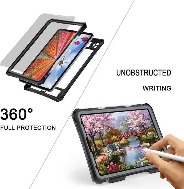 Alt view image 3 of 7 - Waterproof Case for iPad Pro 11 inch 2020 2021 2022 Full Body Protection Shockproof Dustproof Cover with Stand Strap Built in Screen Protector Pen Holder