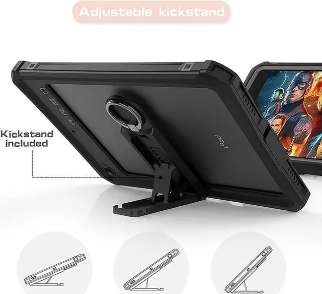 Alt view image 5 of 7 - Protective Case for iPad Mini 5 / Mini 4 7.9 Inches, IP68 Waterproof Dustproof Heavy Duty Shockproof Cover with Pencil Holder, Folding Kickstand, built-in Screen Protector, Shoulder Strap