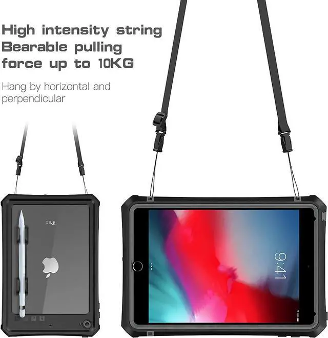 Alt view image 6 of 7 - Protective Case for iPad Mini 5 / Mini 4 7.9 Inches, IP68 Waterproof Dustproof Heavy Duty Shockproof Cover with Pencil Holder, Folding Kickstand, built-in Screen Protector, Shoulder Strap